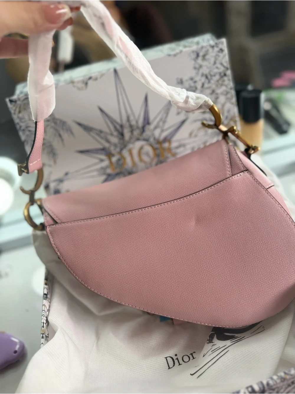 Inspired Pink Saddle Shoulder Bag with Gold-Tone Hardware